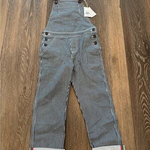 NWT Boden Indigo ticking Stripe dungaree overalls train‎ conductor polar express